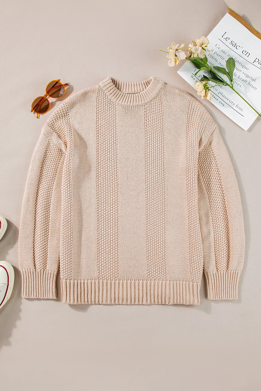 Beige Cable Knit Sweater LT